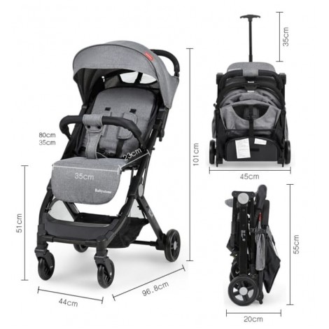 Carucior sport L-Sun C8, ideal calatorii, lift, scari, pliere cu o mana, maner tip troller, super compact si usor, cu pozitie de somn, 0-3ani, gri