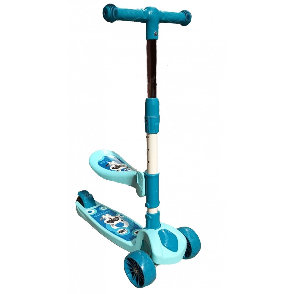 Trotineta 2 in 1 cu sezut detasabil Racoon Balance Big Wheels, roti luminoase si late, turcoaz